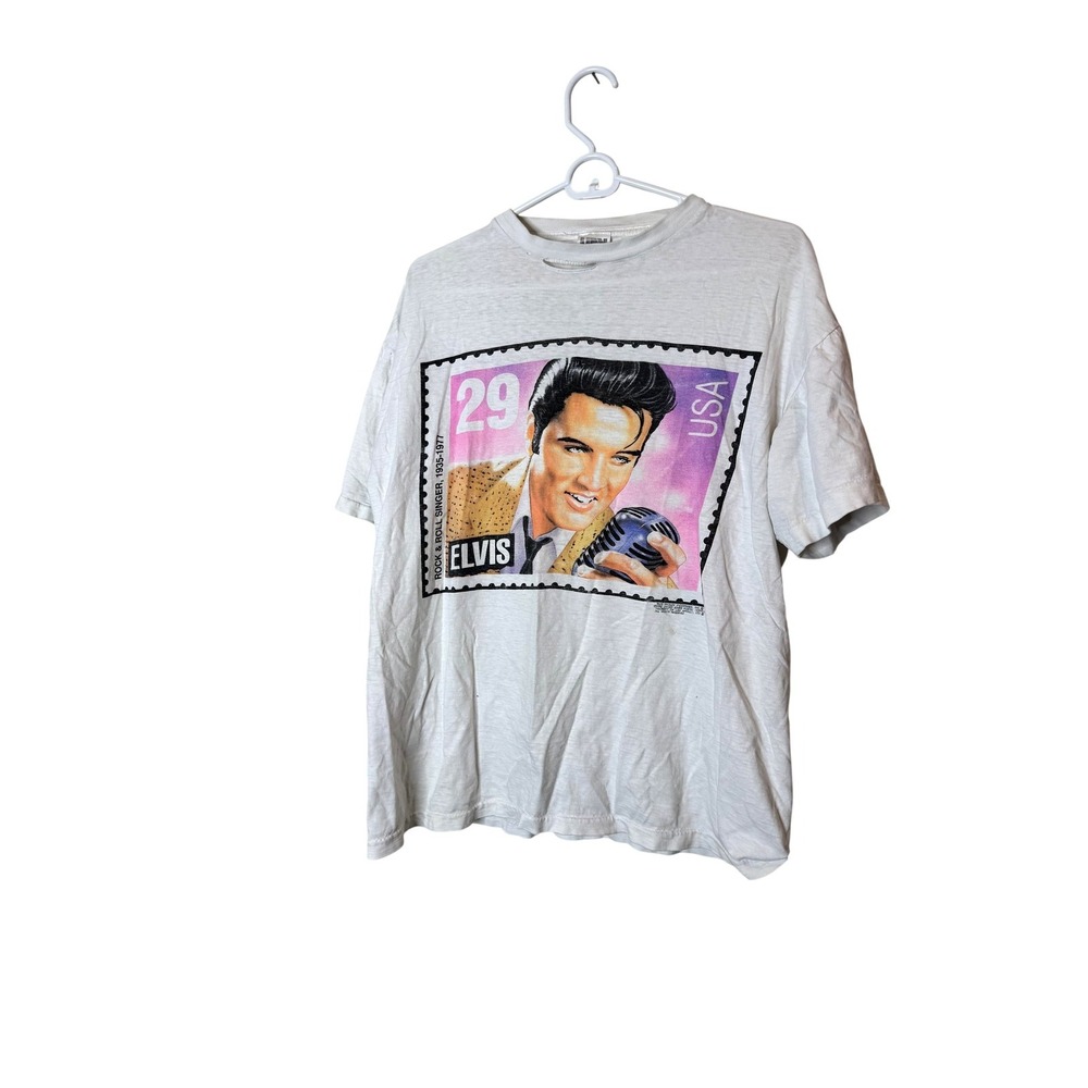 Vintage UNV Apparel Shirt unisex White Elvis Presley Stamp Graphic Tee USA‎